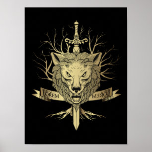 Knight's Sword en Wolf Head Emblem Poster
