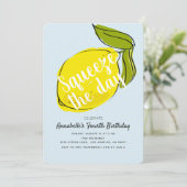 Knijp de dag citroen citrus blauwe verjaardag kaart (Staand voorkant)