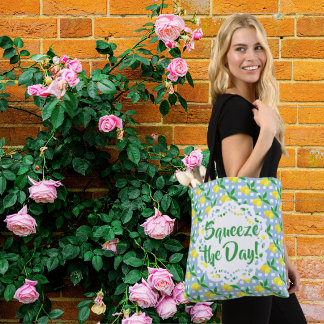 Knijp De Dag Gele Citroenen Blauw Wit Geruit Tote Bag