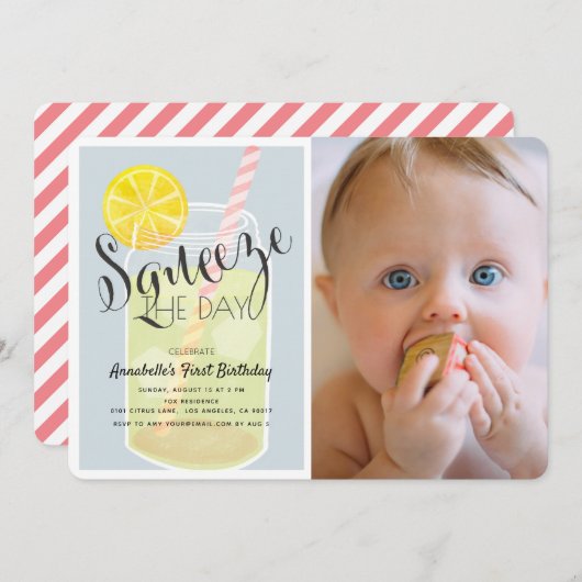 Knijp de dag limonade pot 1e verjaardag foto kaart (Voorkant / Achterkant)