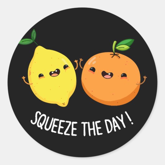 Knijp de dag Positieve Fruit Pun Dark BG Ronde Sticker (Voorkant)