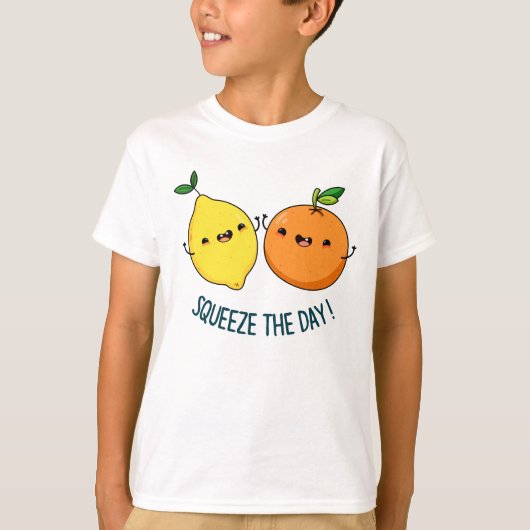 Knijp de dag positieve fruitwoordspeling t-shirt (Voorkant)