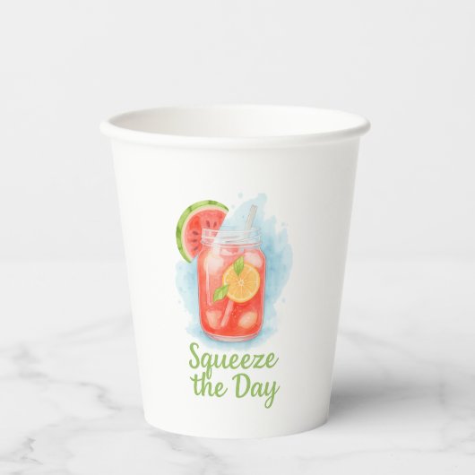 Knijp de dag - Waterverf Summer Paper Cup Papieren Bekers (Voorkant)
