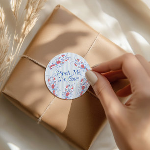 Knijp Me Ik Ben Eén Vintage Kreeft Blauw 1e Verjaa Ronde Sticker