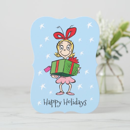 knijpen | Cindy-Lou Who - Holding Cadeau Feestdagenkaart (Staand voorkant)