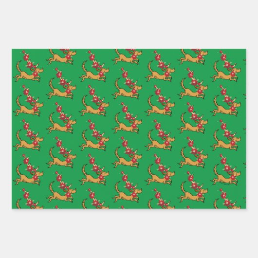 knijpen | Max Kerstmis Pointsettia Inpakpapier Vel (Voorkant)