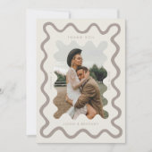 Knijpend hand getrokken lijn crème bruiloft foto bedankkaart (Voorkant)