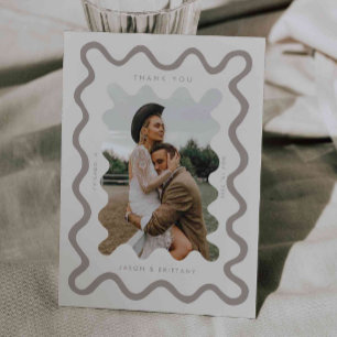 Knijpend hand getrokken lijn crème bruiloft foto bedankkaart