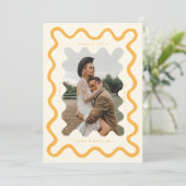 Knijpend hand getrokken lijn gele bruiloft foto bedankkaart (Staand voorkant)