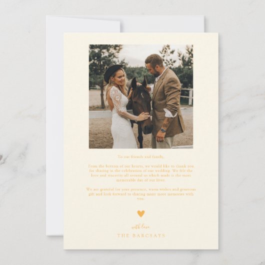 Knijpend hand getrokken lijn gele bruiloft foto bedankkaart (Achterkant)