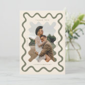 Knijpend hand getrokken lijn olijf groen bruiloft  bedankkaart (Staand voorkant)