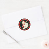 Knikkende klassieke kerstman Buffalo Plaid lijst Ronde Sticker (Envelop)