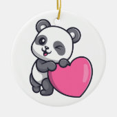 Knikkende Panda Met Roze Hart Keramisch Ornament (Voorkant)