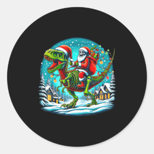 Knikkerkerstman rijdt op T Rex dinosaurus Funny Ch Ronde Sticker
