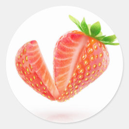 Knip aardbei uit ronde sticker