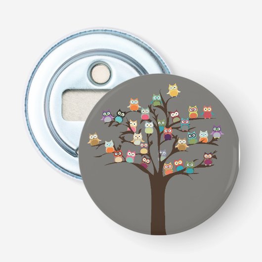 Knip Owl op boom | Achtergrond Button Flesopener (Voorkant)