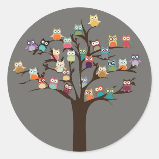 Knip Owl op boom | Achtergrond Ronde Sticker (Voorkant)