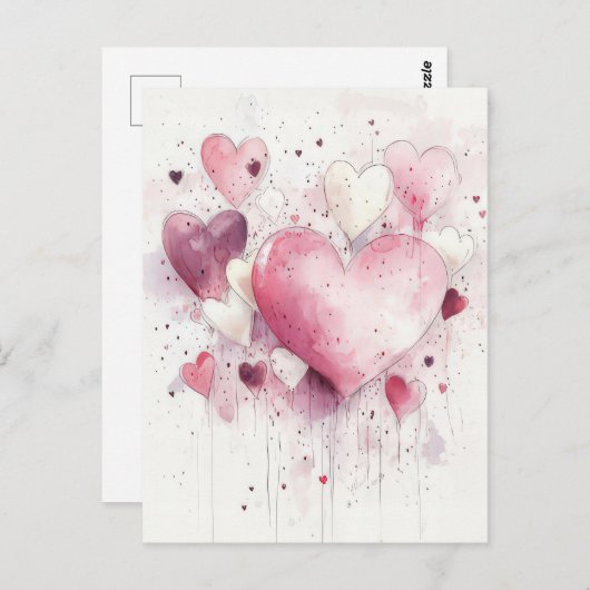 Knip roze en wit Harten Valentijns's Groet Briefkaart (Voorkant / Achterkant)