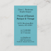 Knip Velvet, MEDALLION in BLAUWGROEN BLUE en BURGU Visitekaartje (Achterkant)