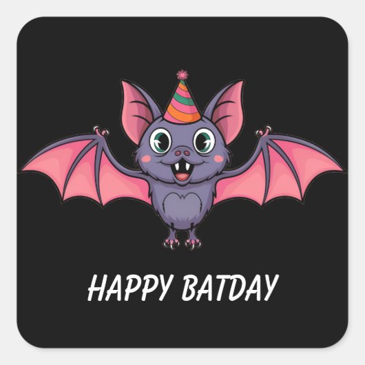 Knip vleermuis dragen verjaardag pet vierkante sticker (Voorkant)
