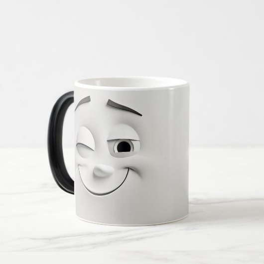 Knipogend cartoon gezicht 3D Magische Mok (Voorkant links)