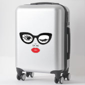 Knipogend Gezicht Sticker – Retro Cat Eye Zonnebri (Koffer)
