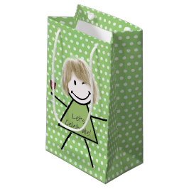 Knipogend Verjaardagsstokfiguurtje op Stippen Klein Cadeauzakje