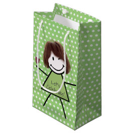 Knipogend Verjaardagsstokfiguurtje op Stippen Klein Cadeauzakje