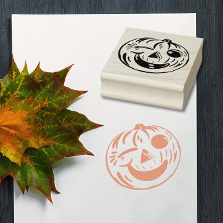 Knipogende Jack-o-Lantern Pompoen Vintage Hallowee Rubberstempel