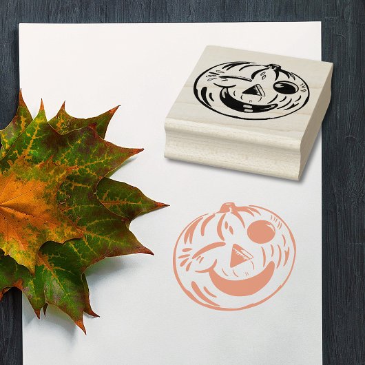 Knipogende Jack-o-Lantern Pompoen Vintage Hallowee Rubberstempel
