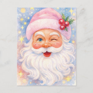 Knipogende Kerstman Watercolor Kerstkaart Feestdagenkaart