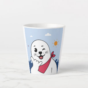 Knipogende zeehond met bandana die Shaka-gebaar ma Latte Mok