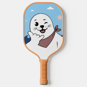 Knipogende zeehond met bandana die Shaka-gebaar ma Pickleball Paddle