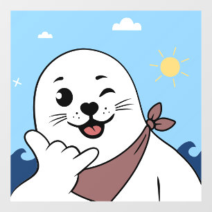 Knipogende zeehond met bandana die Shaka-gebaar ma Raamsticker