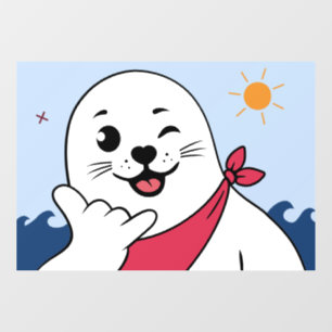 Knipogende zeehond met bandana die Shaka-gebaar ma Raamsticker