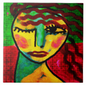 Knipoog Abstract digitaal portret van een vrouw Tegeltje (Voorkant)