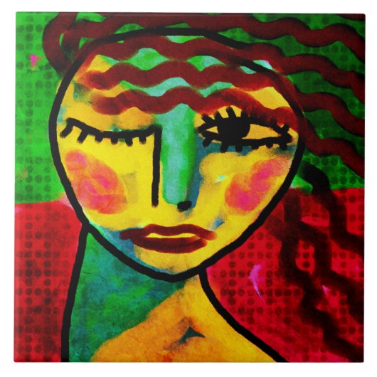Knipoog Abstract digitaal portret van een vrouw Tegeltje (Voorkant)