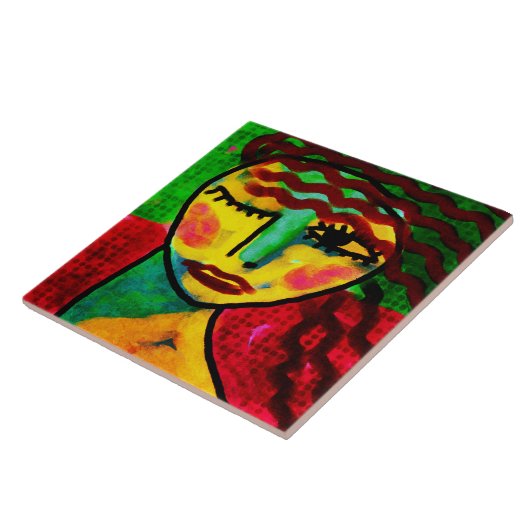 Knipoog Abstract digitaal portret van een vrouw Tegeltje (Zijkant)