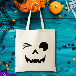 Knipoog Jack O Lantern Pompoen Gezicht Halloween Tote Bag