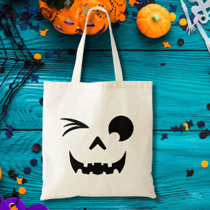 Knipoog Jack O Lantern Pompoen Gezicht Halloween Tote Bag