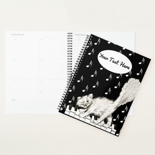 Knipoogje Witte Kat Lopen op Piano Keys Muziek Opm Planner (Display)