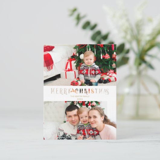 Knippen Papieren Effect Kerst Aangepast Fotoscript Feestdagenkaart (Staand voorkant)