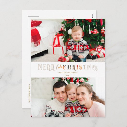 Knippen Papieren Effect Kerst Aangepast Fotoscript Feestdagenkaart (Voorkant / Achterkant)