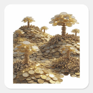 Knipperig Zilveren Gouden Munt BOS Vierkante Stick Sticker