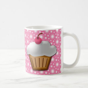 Knipsel Cupcake met Roze Kers op Bovenkant Koffiemok