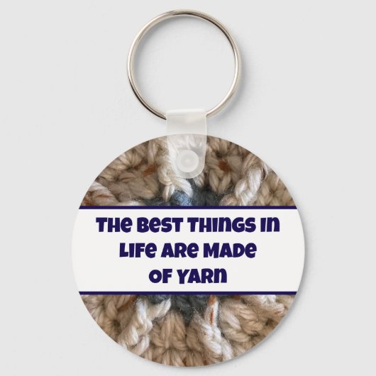 Knit Beige Blauwe Garens Foto Crafty Haakcrafter Sleutelhanger (Voorkant)