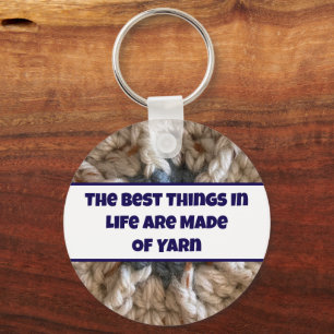 Knit Beige Blauwe Garens Foto Crafty Haakcrafter Sleutelhanger