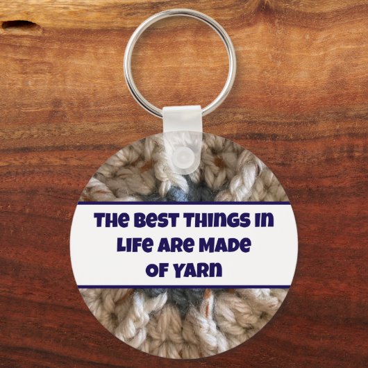 Knit Beige Blauwe Garens Foto Crafty Haakcrafter Sleutelhanger (Voorkant)