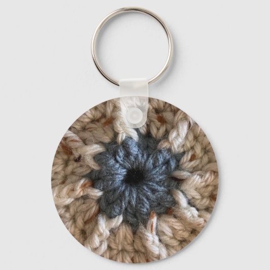 Knit Beige Blauwe Garens Foto Crafty Haakcrafter Sleutelhanger (Achterkant)