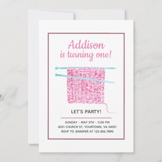 Knit Blanket Baby Girl Eerste verjaardag Kaart (Voorkant)